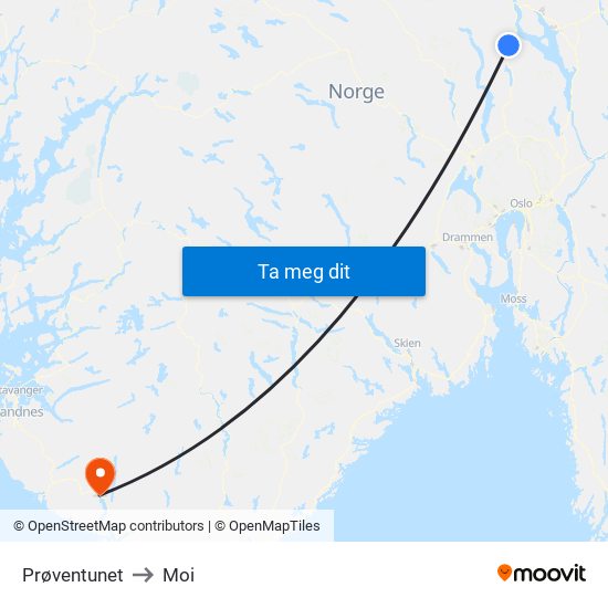 Prøventunet to Moi map
