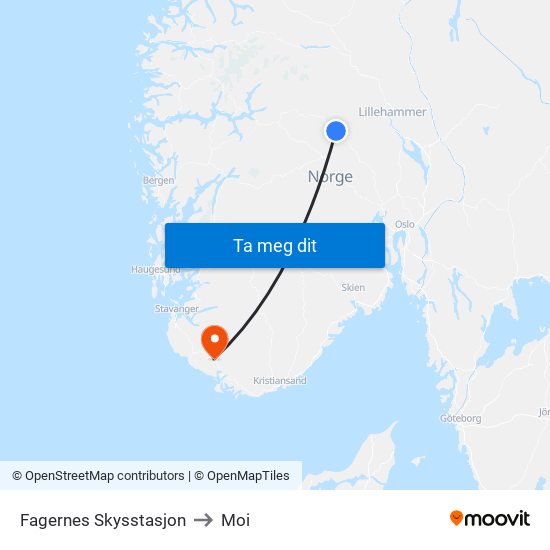 Fagernes Skysstasjon to Moi map