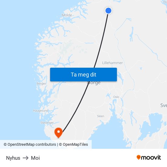 Nyhus to Moi map