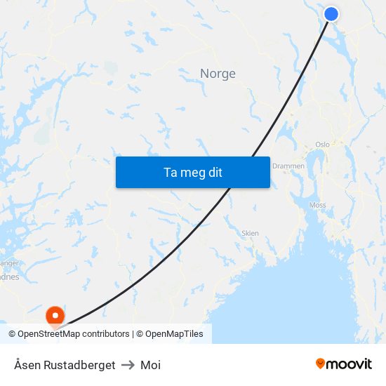 Åsen Rustadberget to Moi map