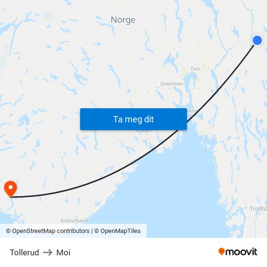 Tollerud to Moi map