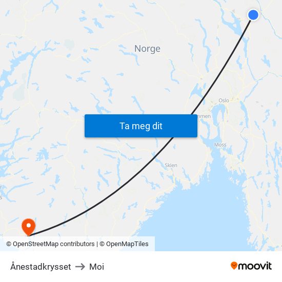 Ånestadkrysset to Moi map