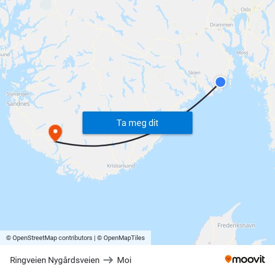 Ringveien Nygårdsveien to Moi map