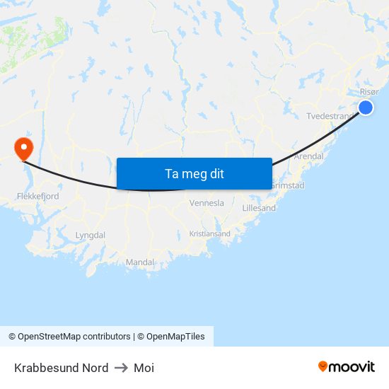 Krabbesund Nord to Moi map