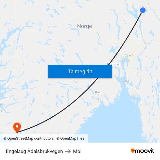 Engelaug Ådalsbrukvegen to Moi map
