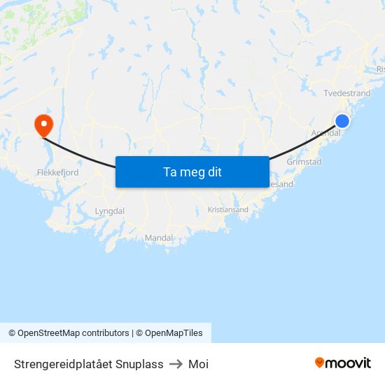 Strengereidplatået Snuplass to Moi map