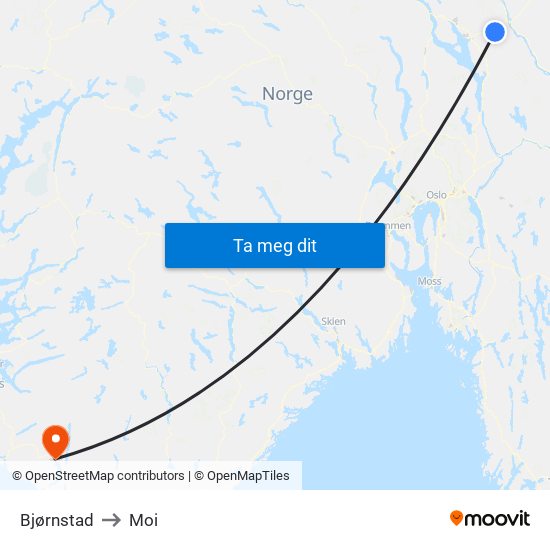 Bjørnstad to Moi map