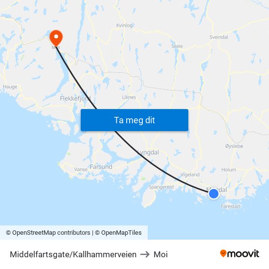 Middelfartsgate/Kallhammerveien to Moi map