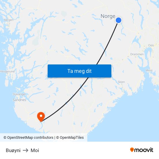 Buøyni to Moi map