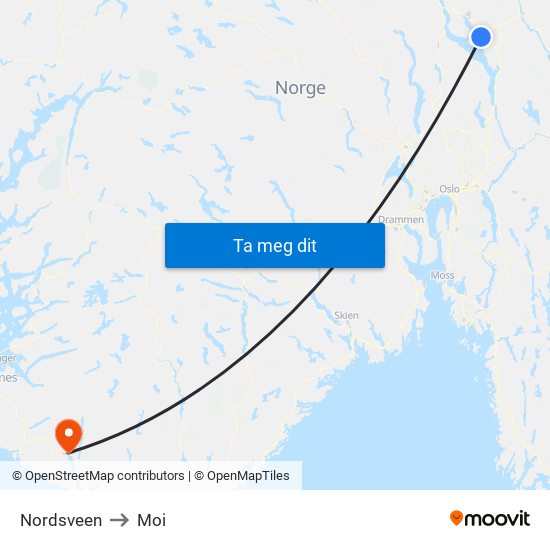Nordsveen to Moi map