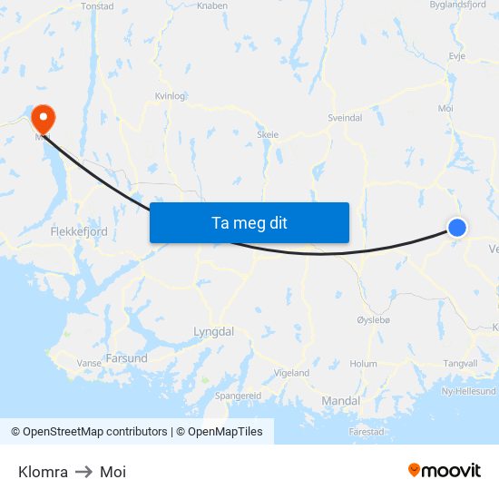 Klomra to Moi map