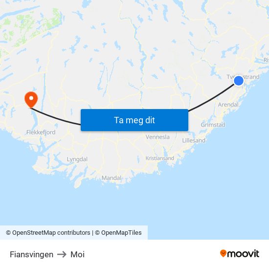 Fiansvingen to Moi map