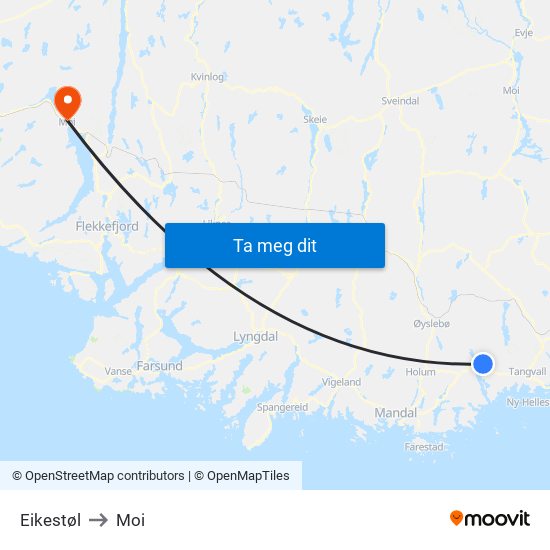 Eikestøl to Moi map
