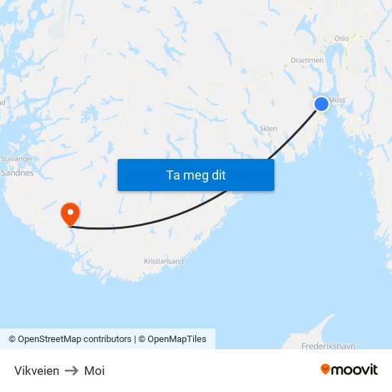 Vikveien to Moi map