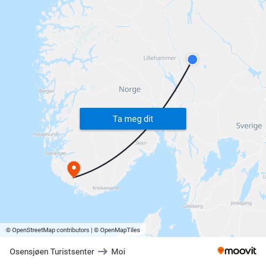 Osensjøen Turistsenter to Moi map