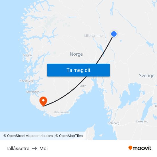 Tallåssetra to Moi map