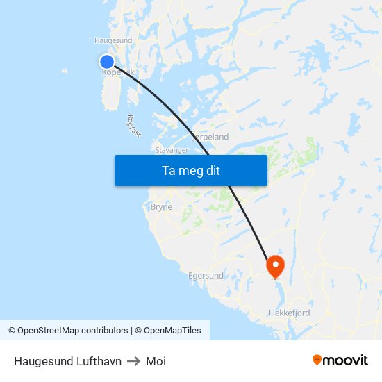 Haugesund Lufthavn to Moi map