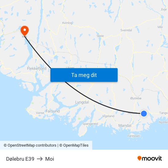Dølebru E39 to Moi map