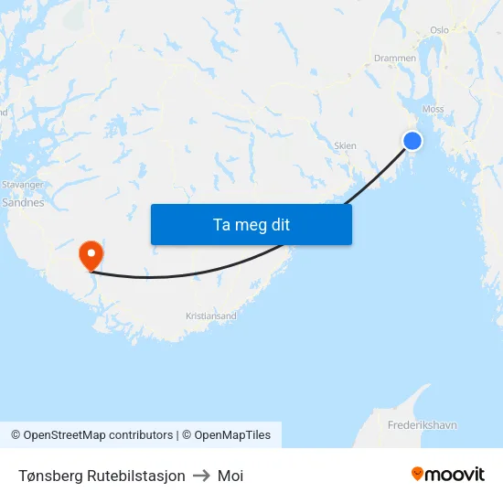 Tønsberg Rutebilstasjon to Moi map