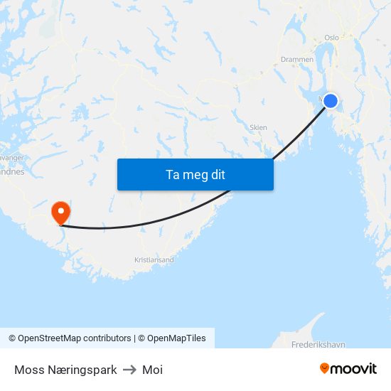 Moss Næringspark to Moi map