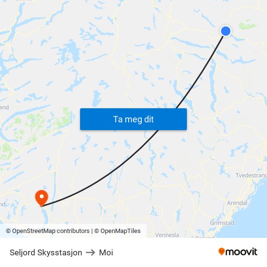 Seljord Skysstasjon to Moi map