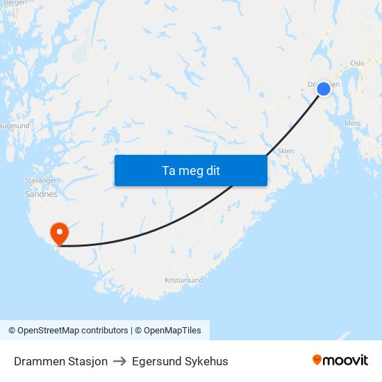 Drammen Stasjon to Egersund Sykehus map