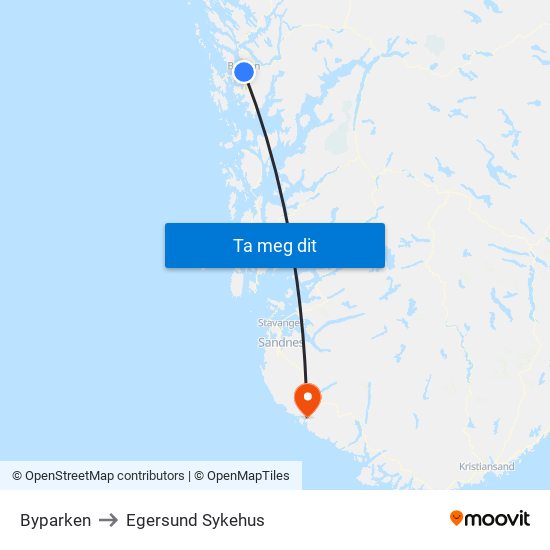 Byparken to Egersund Sykehus map