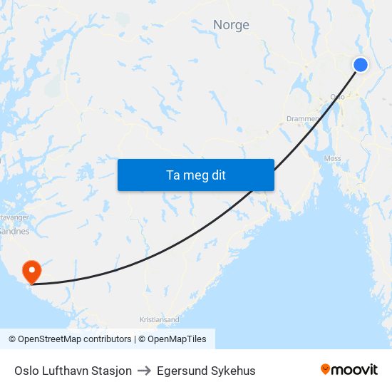 Oslo Lufthavn Stasjon to Egersund Sykehus map