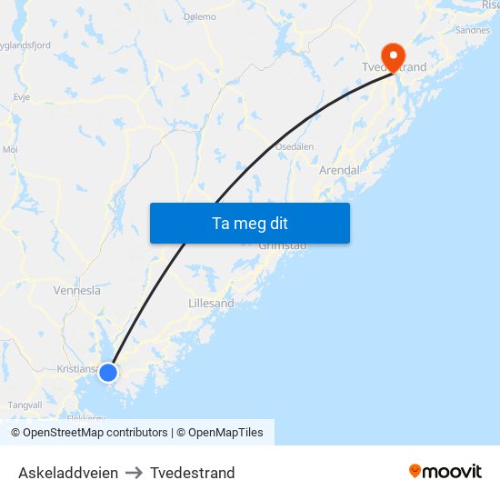 Askeladdveien to Tvedestrand map