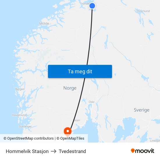Hommelvik Stasjon to Tvedestrand map