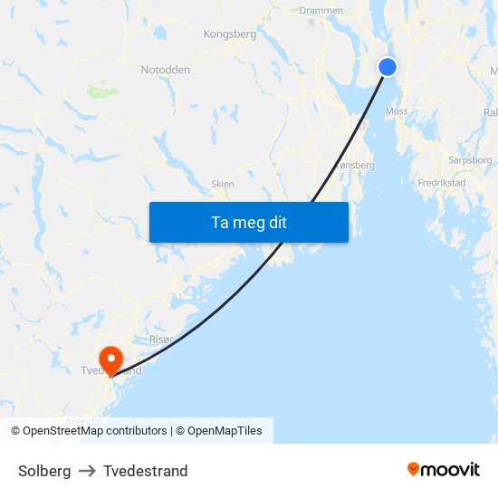 Solberg to Tvedestrand map