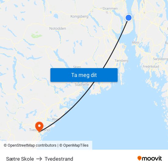 Sætre Skole to Tvedestrand map