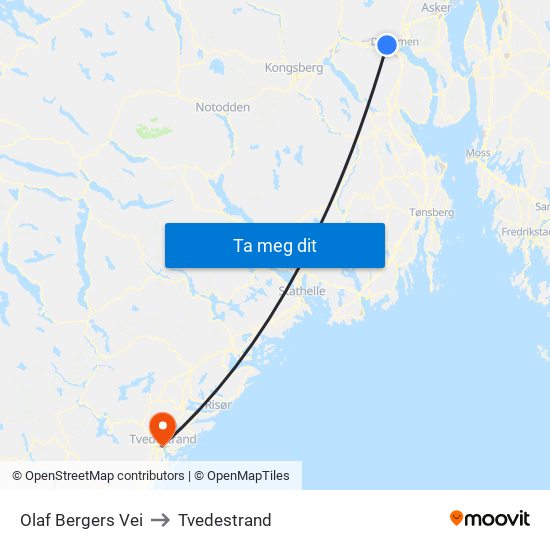 Olaf Bergers Vei to Tvedestrand map