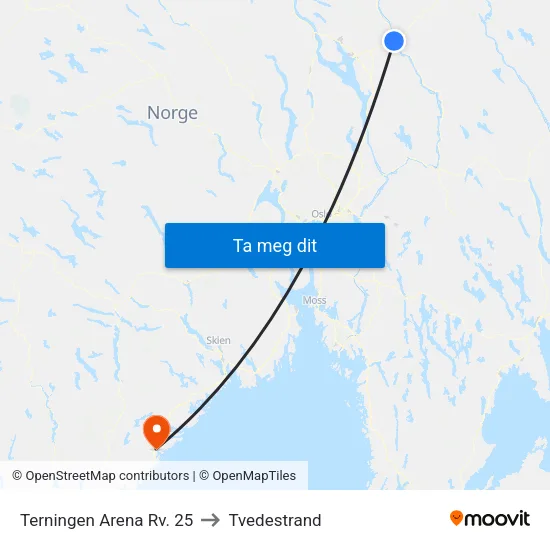 Terningen Arena Rv. 25 to Tvedestrand map