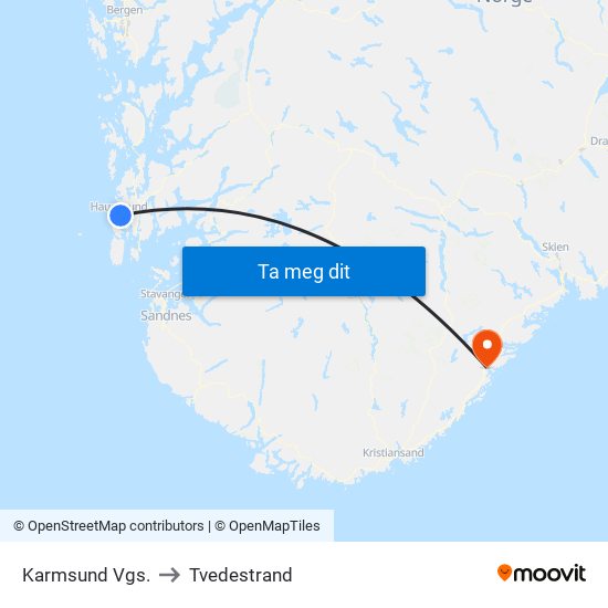 Karmsund Vgs. to Tvedestrand map