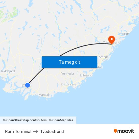 Rom Terminal to Tvedestrand map