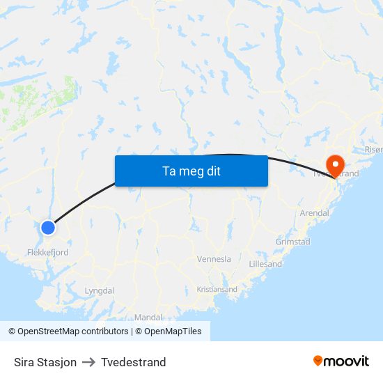 Sira Stasjon to Tvedestrand map