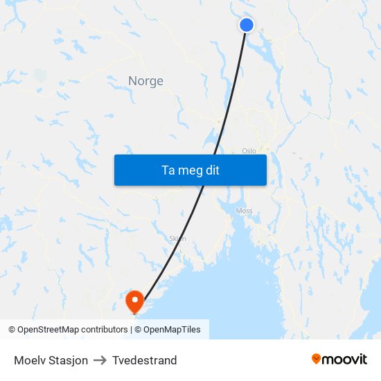 Moelv Stasjon to Tvedestrand map