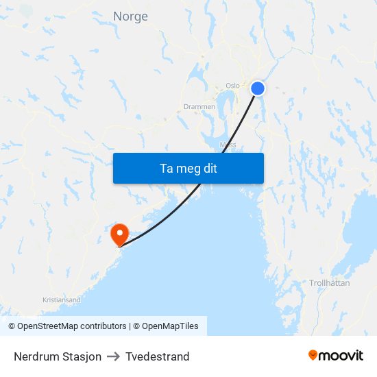 Nerdrum Stasjon to Tvedestrand map