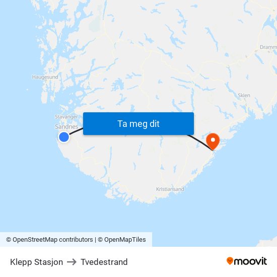 Klepp Stasjon to Tvedestrand map