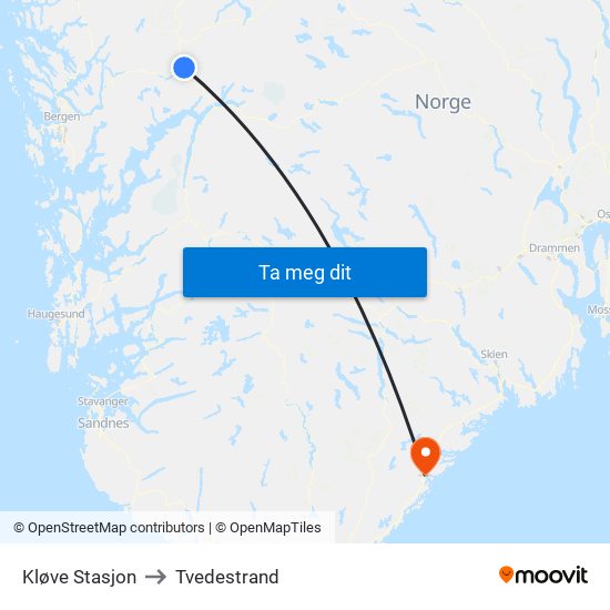 Kløve Stasjon to Tvedestrand map