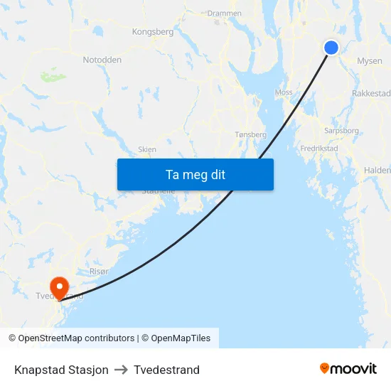 Knapstad Stasjon to Tvedestrand map
