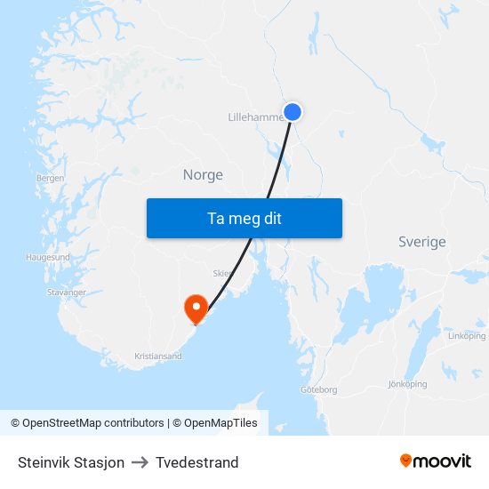 Steinvik Stasjon to Tvedestrand map