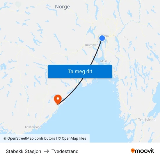 Stabekk Stasjon to Tvedestrand map