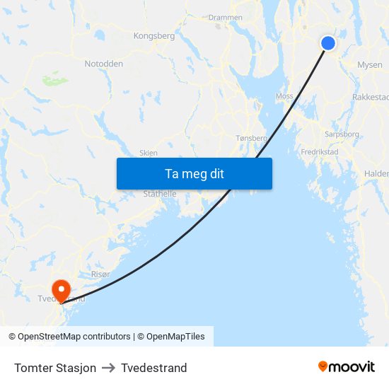 Tomter Stasjon to Tvedestrand map