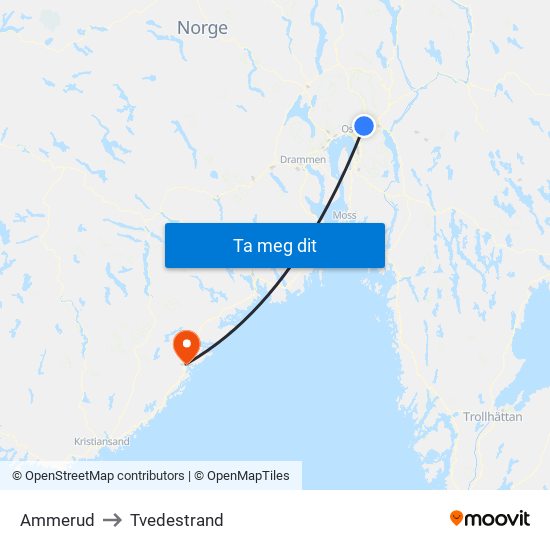 Ammerud to Tvedestrand map