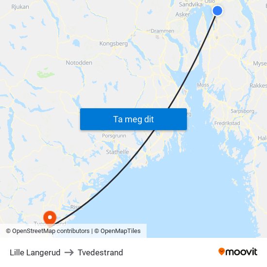 Lille Langerud to Tvedestrand map