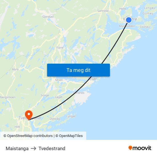 Maistanga to Tvedestrand map