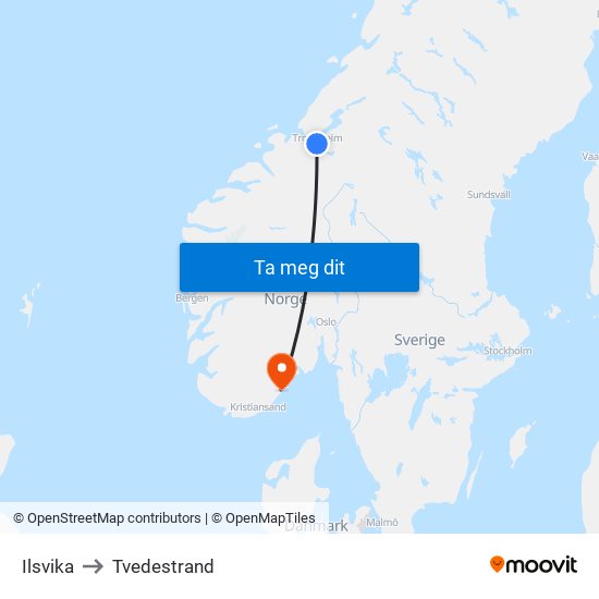 Ilsvika to Tvedestrand map