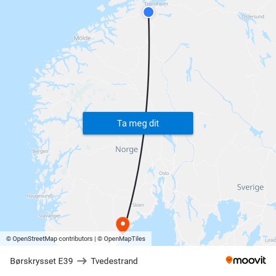 Børskrysset E39 to Tvedestrand map